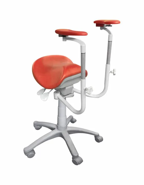 Стул стоматолога Дарта 1910, корал, седло, подлокотники с фиксацией