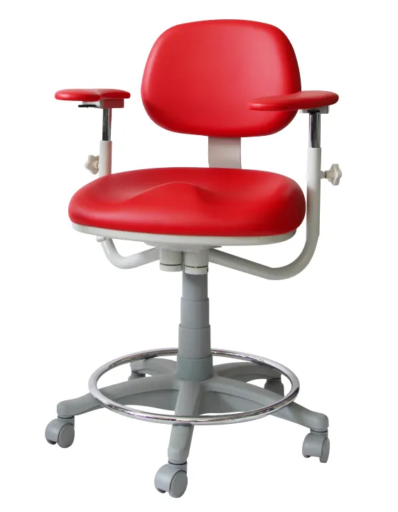Стул стоматолога Дарта 1900, исполнение для врача с подлокотниками и с фиксацией, красный